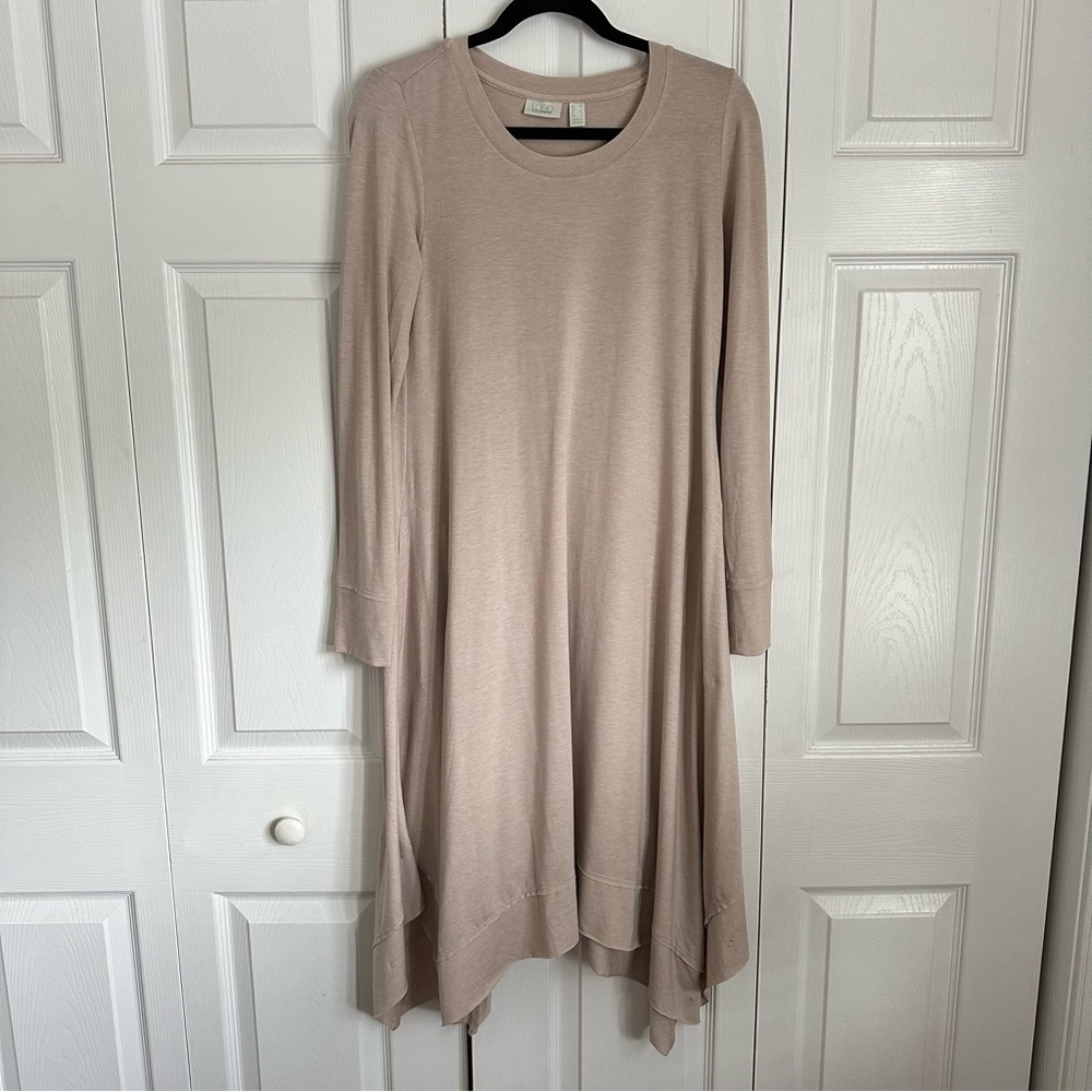 Logo Lounge Dress Womens XS Beige Asymmetrical Hem Pockets Soft Lagenlook Flowy
